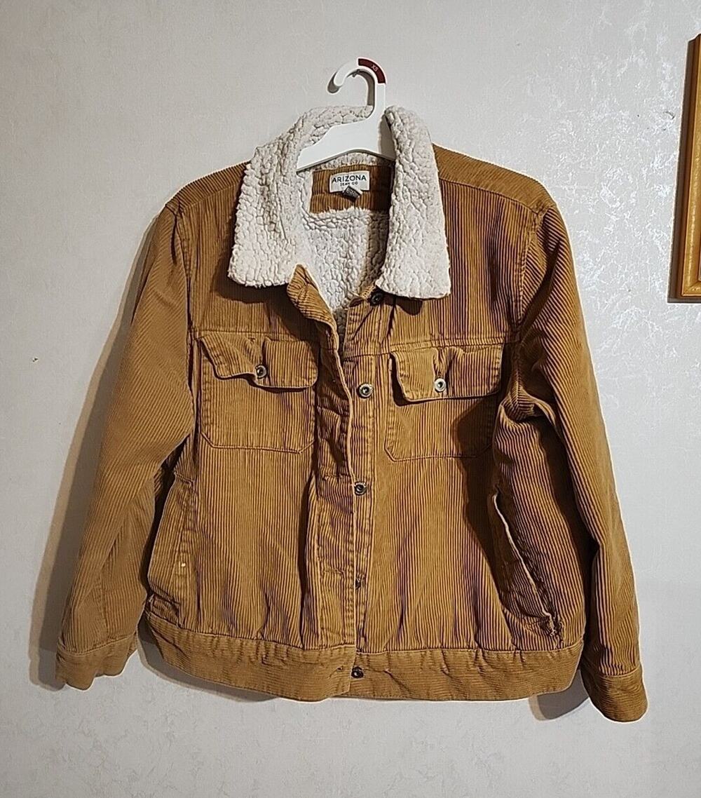 Arizona Jeans Co. Corduroy Womens Coat Sherpa Lined Cotton Polyester sz XXL Brow